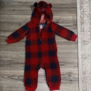 Carter's Red and Black Checkered Kids Footless Onesie Sz 18 Mo.